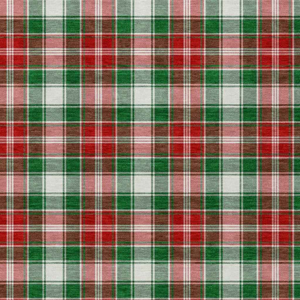 3' X 5' Emerald Red And White Plaid Washable Indoor Outdoor Area Rug