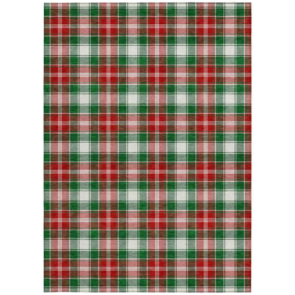 3' X 5' Emerald Red And White Plaid Washable Indoor Outdoor Area Rug