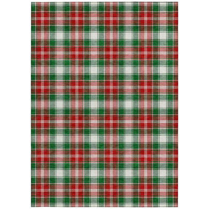 3' X 5' Emerald Red And White Plaid Washable Indoor Outdoor Area Rug