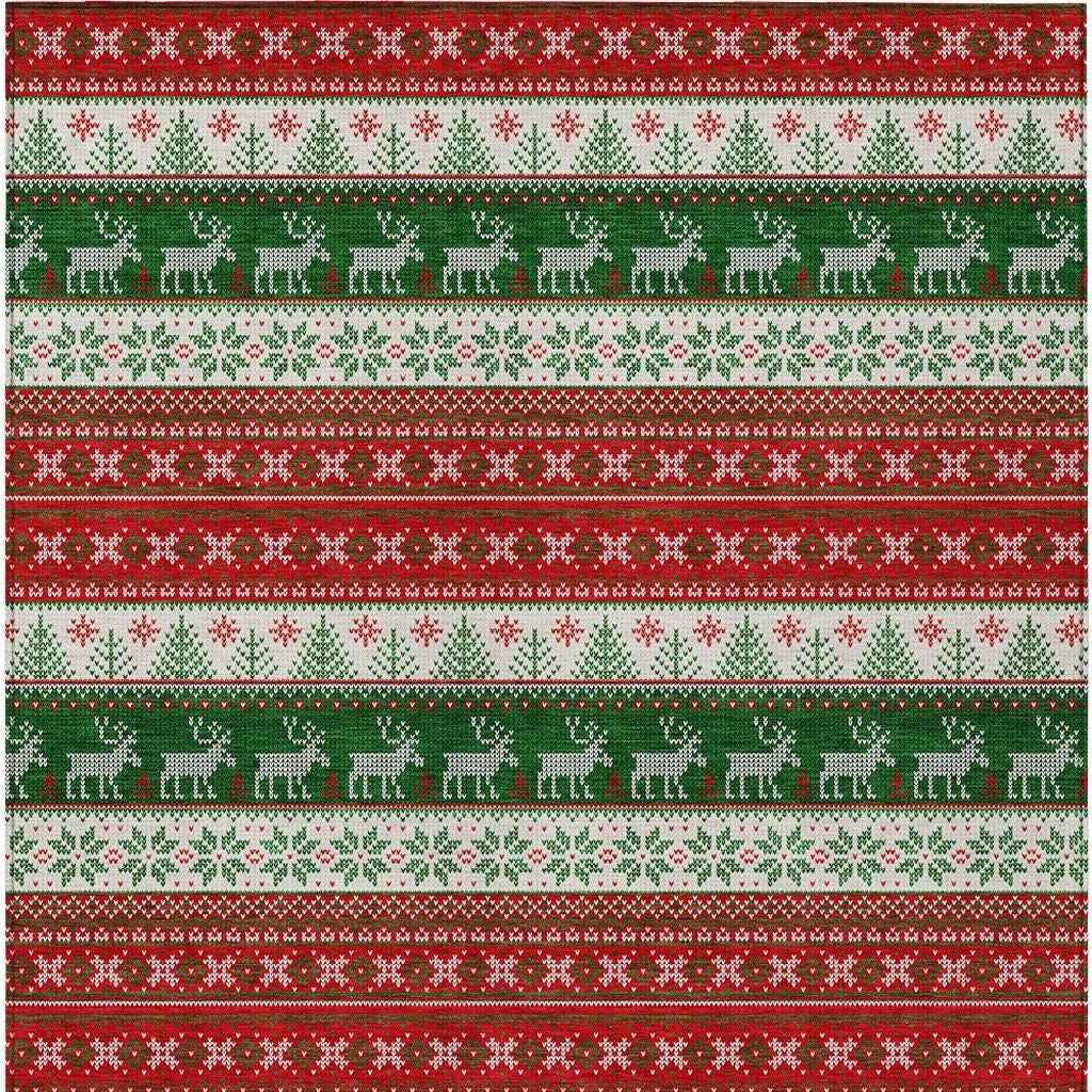 10' X 14' Red Green And Ivory Animal Print Washable Indoor Outdoor Area Rug