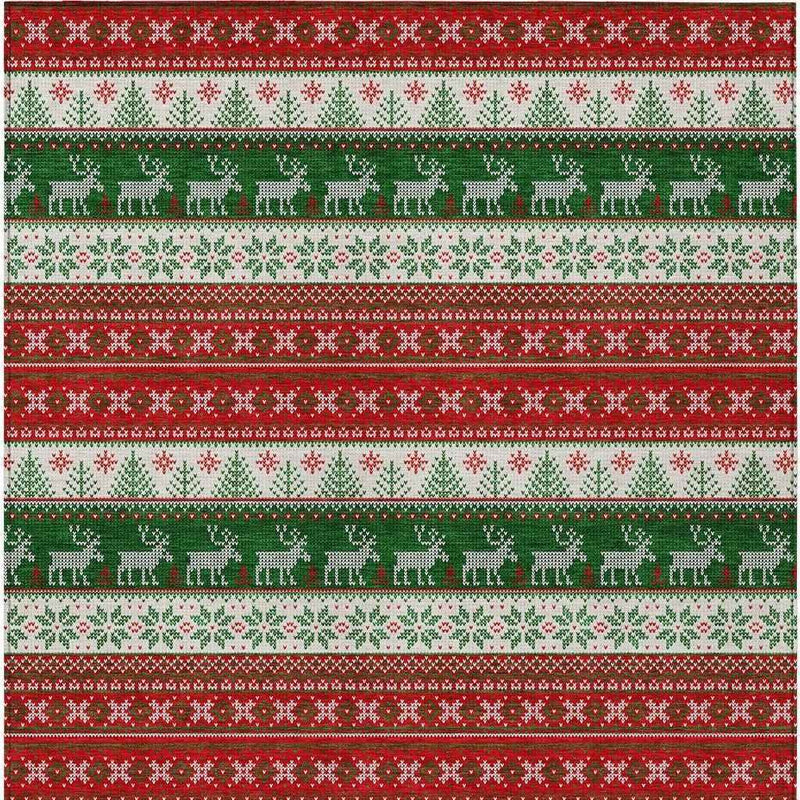 10' X 14' Red Green And Ivory Animal Print Washable Indoor Outdoor Area Rug