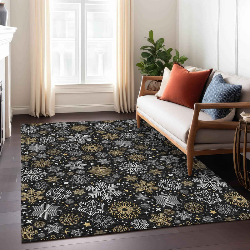 3' X 5' Black Gold And Gray Medallion Washable Indoor Outdoor Area Rug