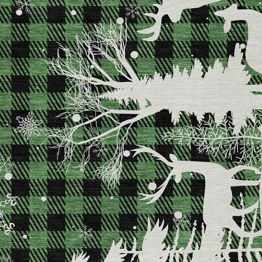 3' X 5' Green Black And Ivory Plaid Washable Indoor Outdoor Area Rug