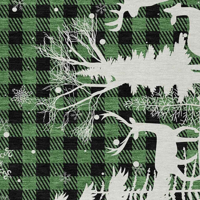 3' X 5' Green Black And Ivory Plaid Washable Indoor Outdoor Area Rug