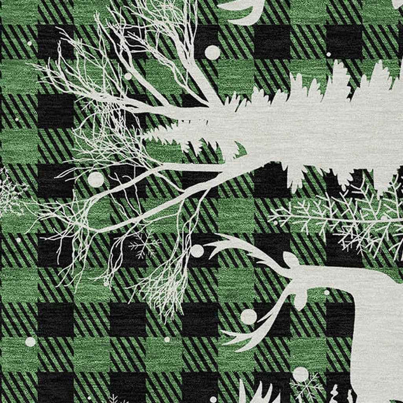 8' X 10' Green Black And Ivory Plaid Washable Indoor Outdoor Area Rug