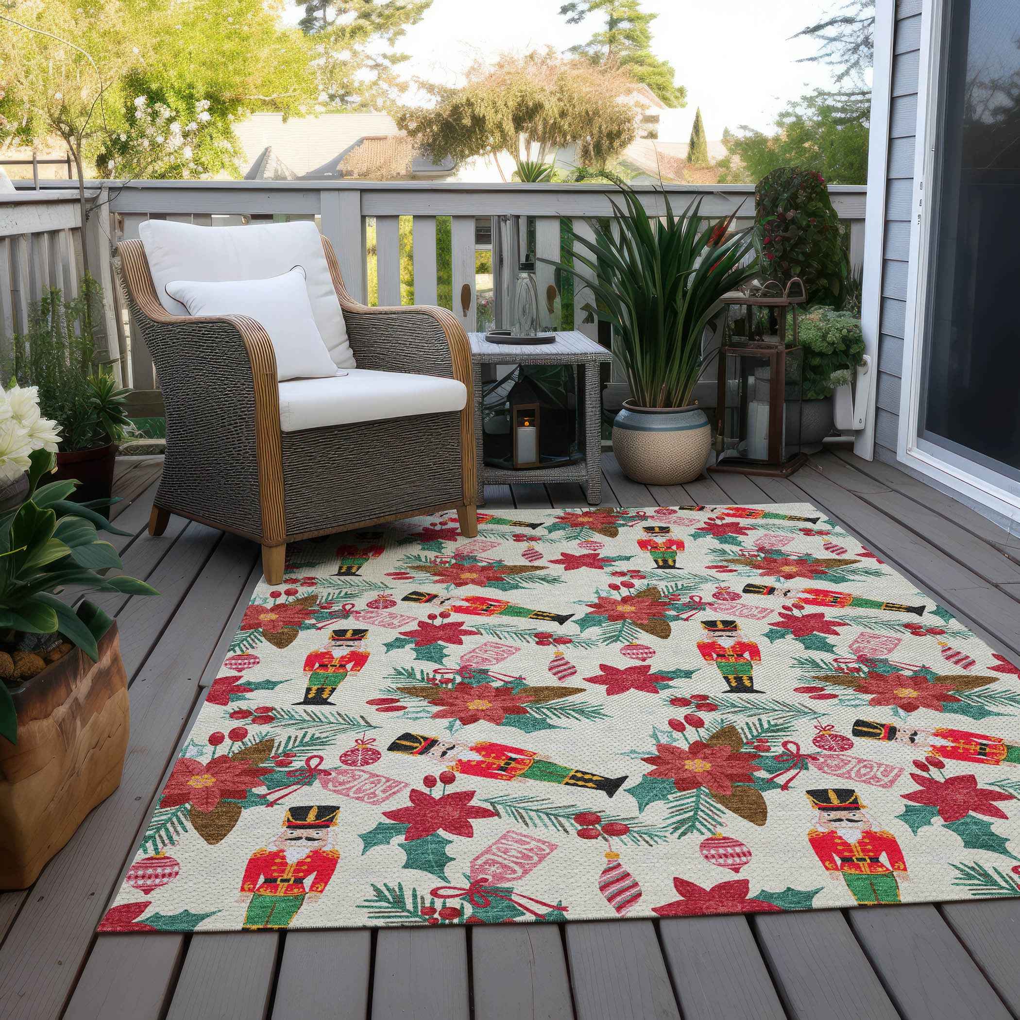 9' X 12' Ivory Red Black Pink And Brown Floral Washable Indoor Outdoor Area Rug
