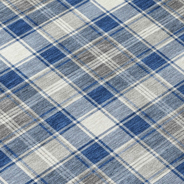 3' X 5' Navy Blue Ivory And Gray Plaid Washable Indoor Outdoor Area Rug