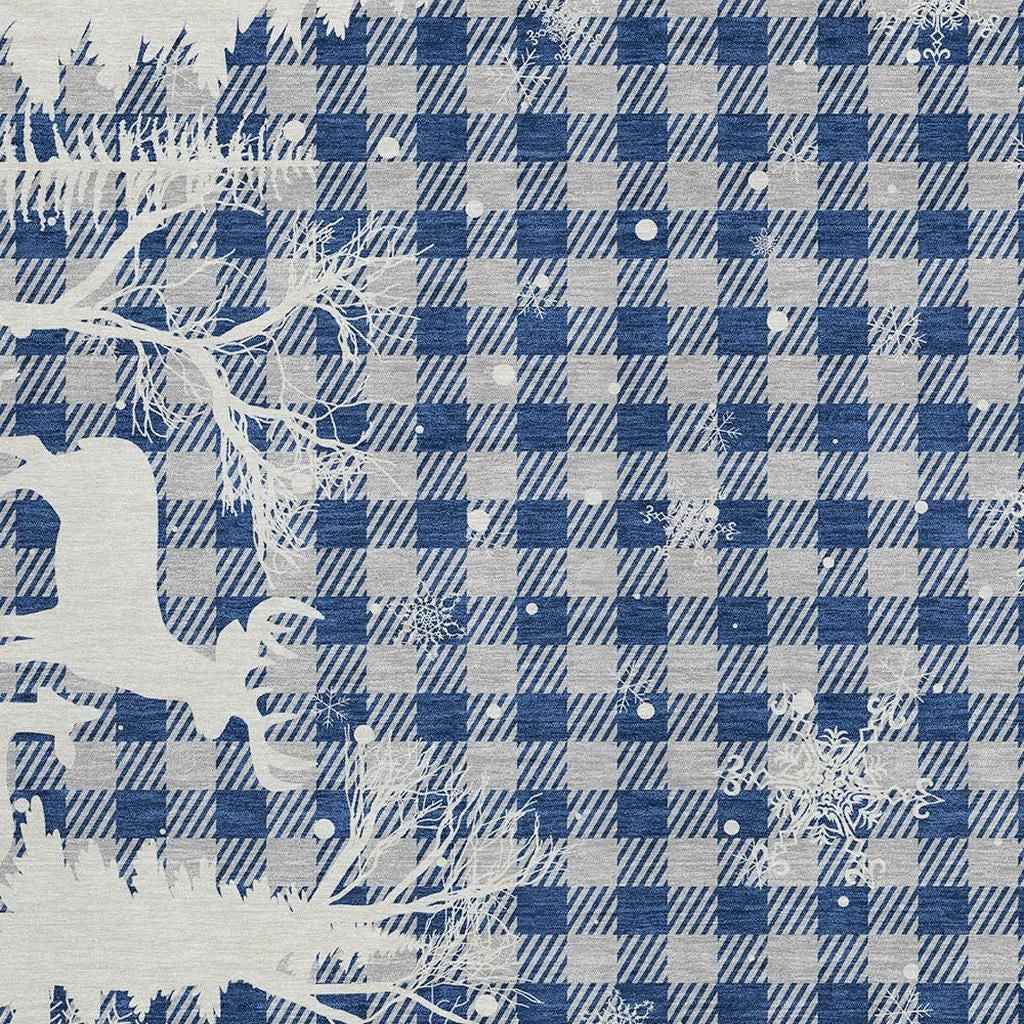 3' X 5' Blue Ivory And Gray Plaid Washable Indoor Outdoor Area Rug