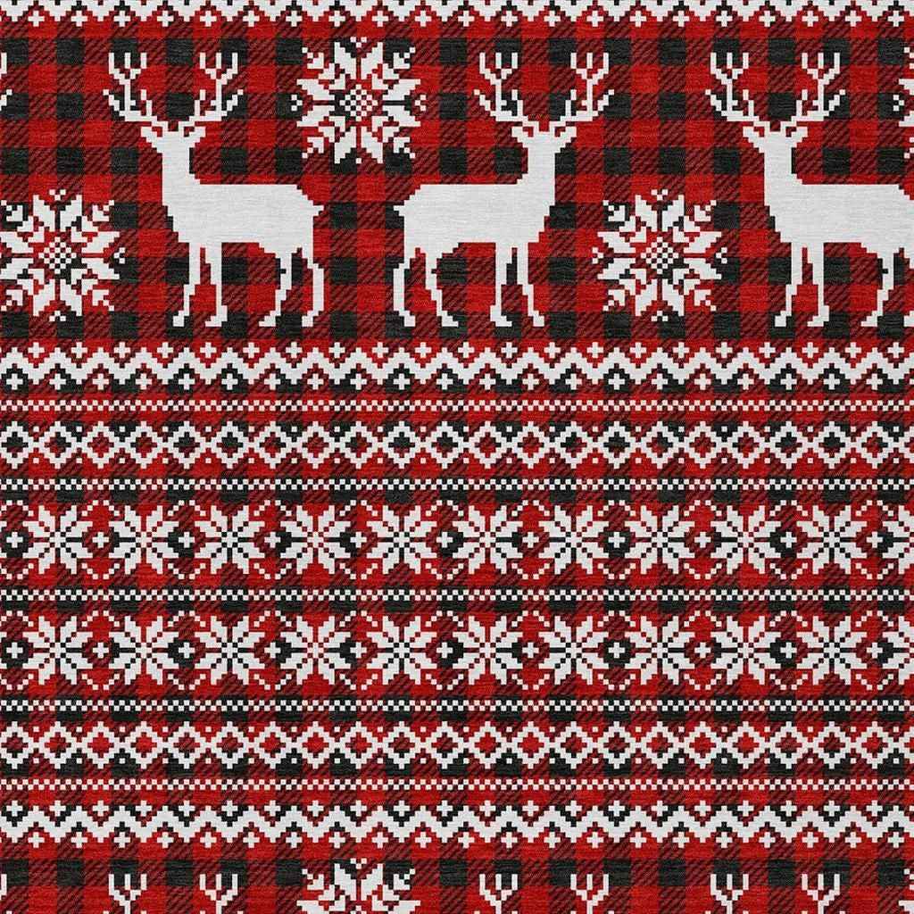 8' X 10' Red Black And Ivory Animal Print Washable Indoor Outdoor Area Rug