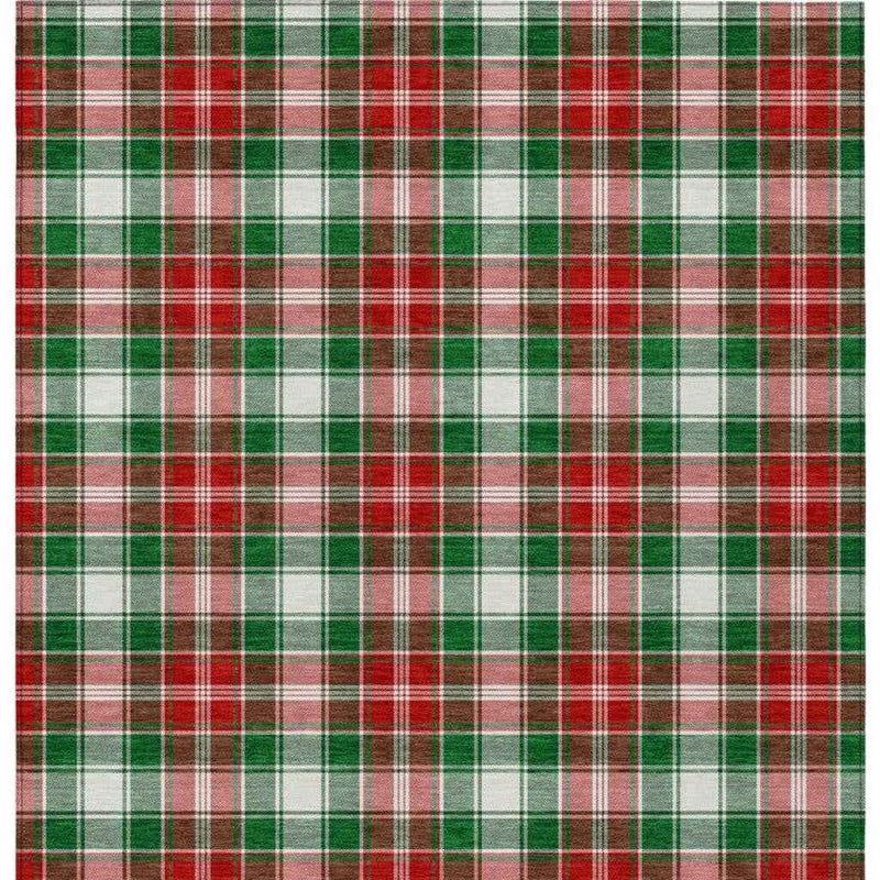 8' X 10' Emerald Red And White Plaid Washable Indoor Outdoor Area Rug