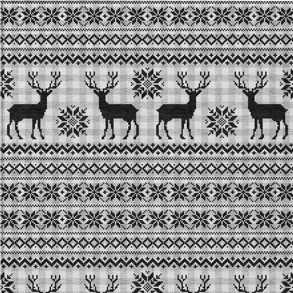 5' X 8' Silver Black And Ivory Animal Print Washable Indoor Outdoor Area Rug