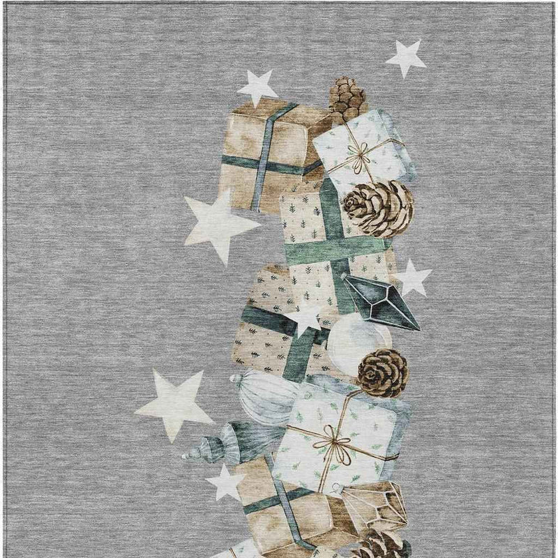 9' X 12' Gray Beige Ivory And Taupe Geometric Washable Indoor Outdoor Area Rug