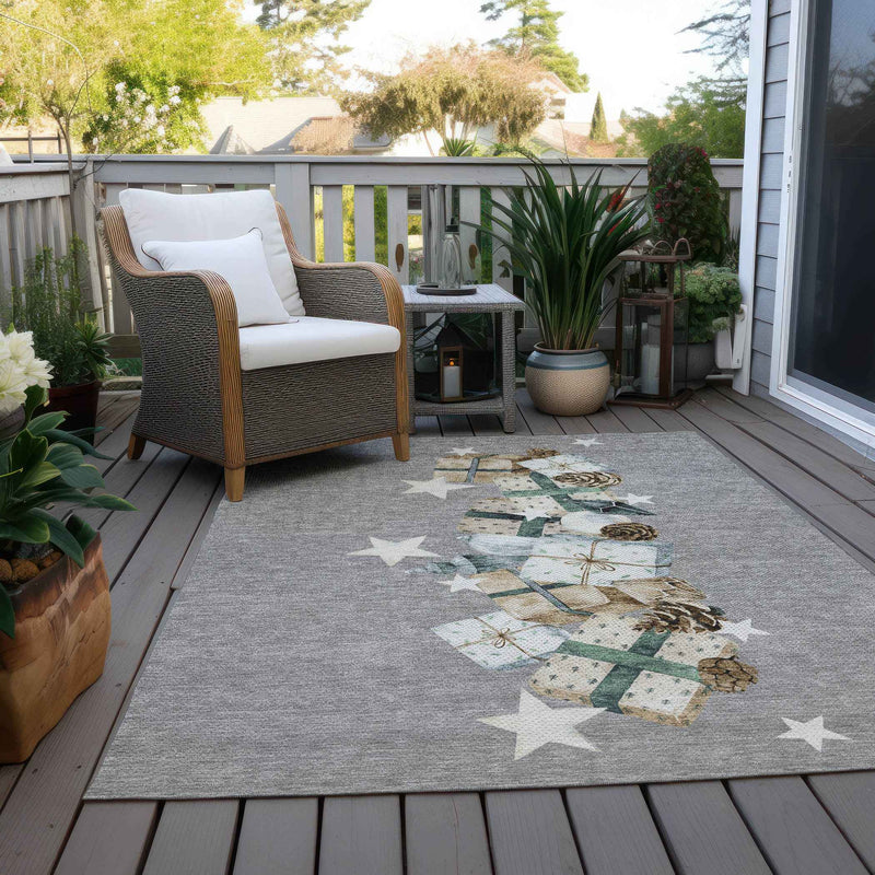 9' X 12' Gray Beige Ivory And Taupe Geometric Washable Indoor Outdoor Area Rug