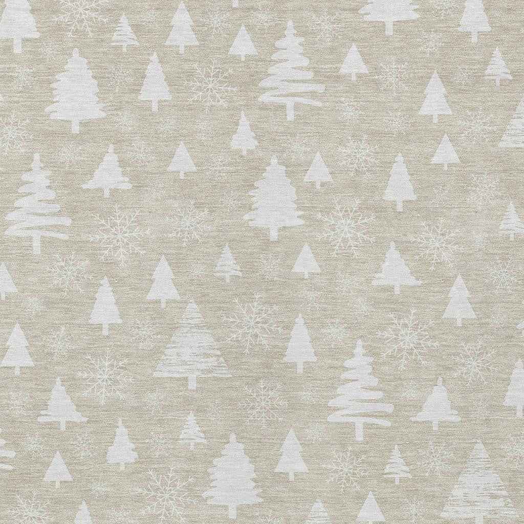 5' X 8' Beige And Ivory Botanical Leaves Washable Indoor Outdoor Area Rug