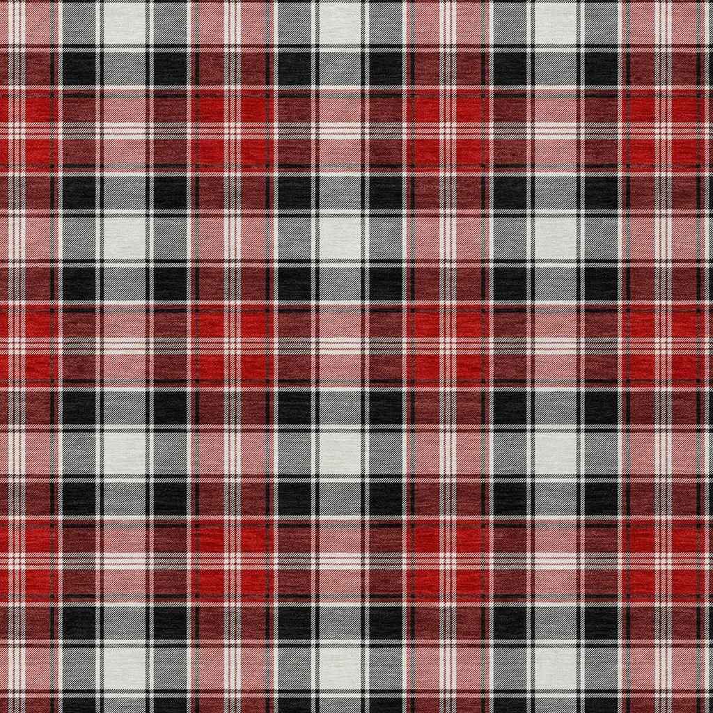10' X 14' Black Red And White Plaid Washable Indoor Outdoor Area Rug