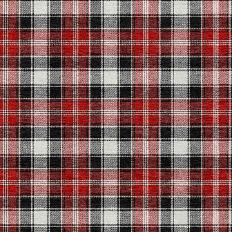 10' X 14' Black Red And White Plaid Washable Indoor Outdoor Area Rug