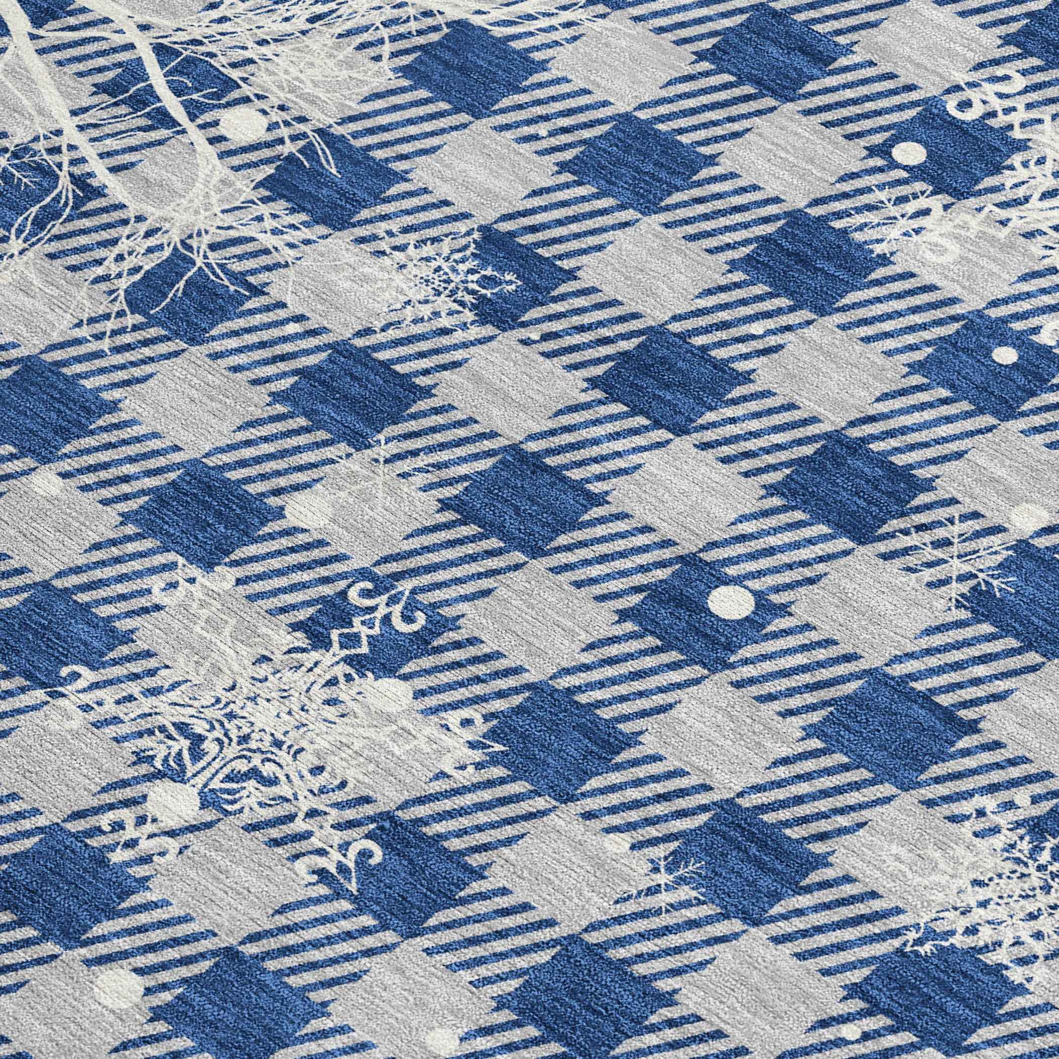 8' X 10' Blue Ivory And Gray Plaid Washable Indoor Outdoor Area Rug