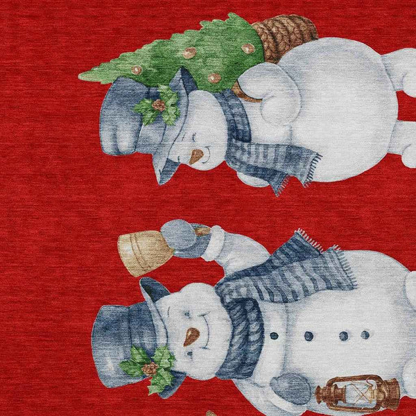 9' X 12' Red Denim Blue And Ivory Botanical Leaves Washable Indoor Outdoor Area Rug