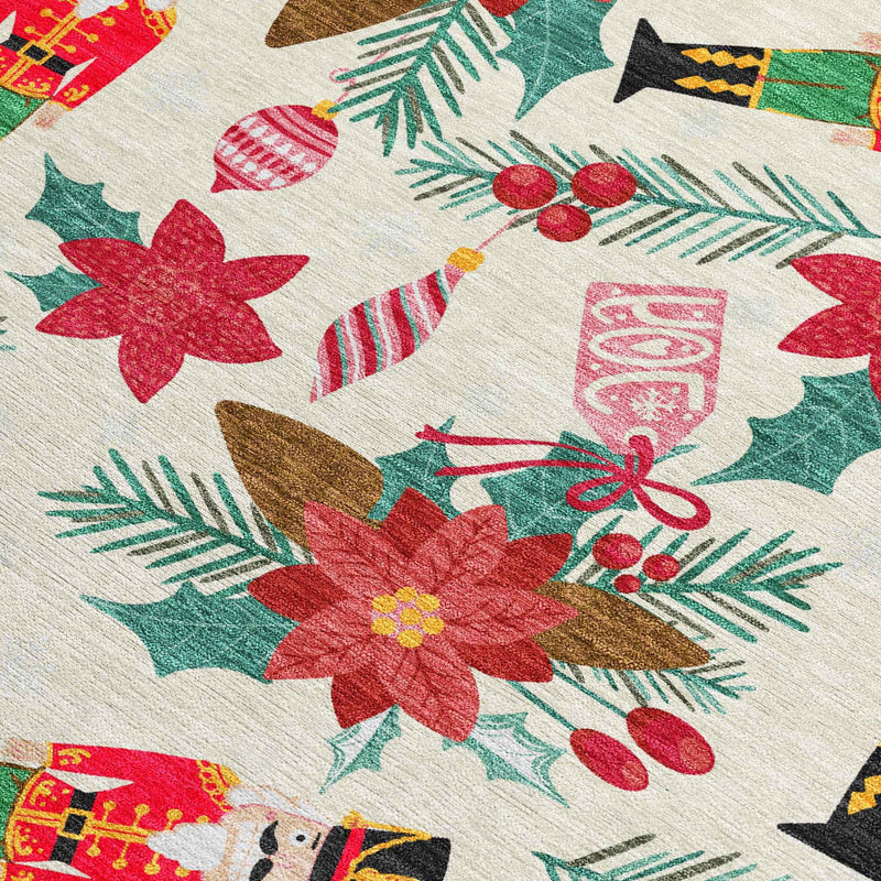 8' X 10' Ivory Red Black Pink And Brown Floral Washable Indoor Outdoor Area Rug