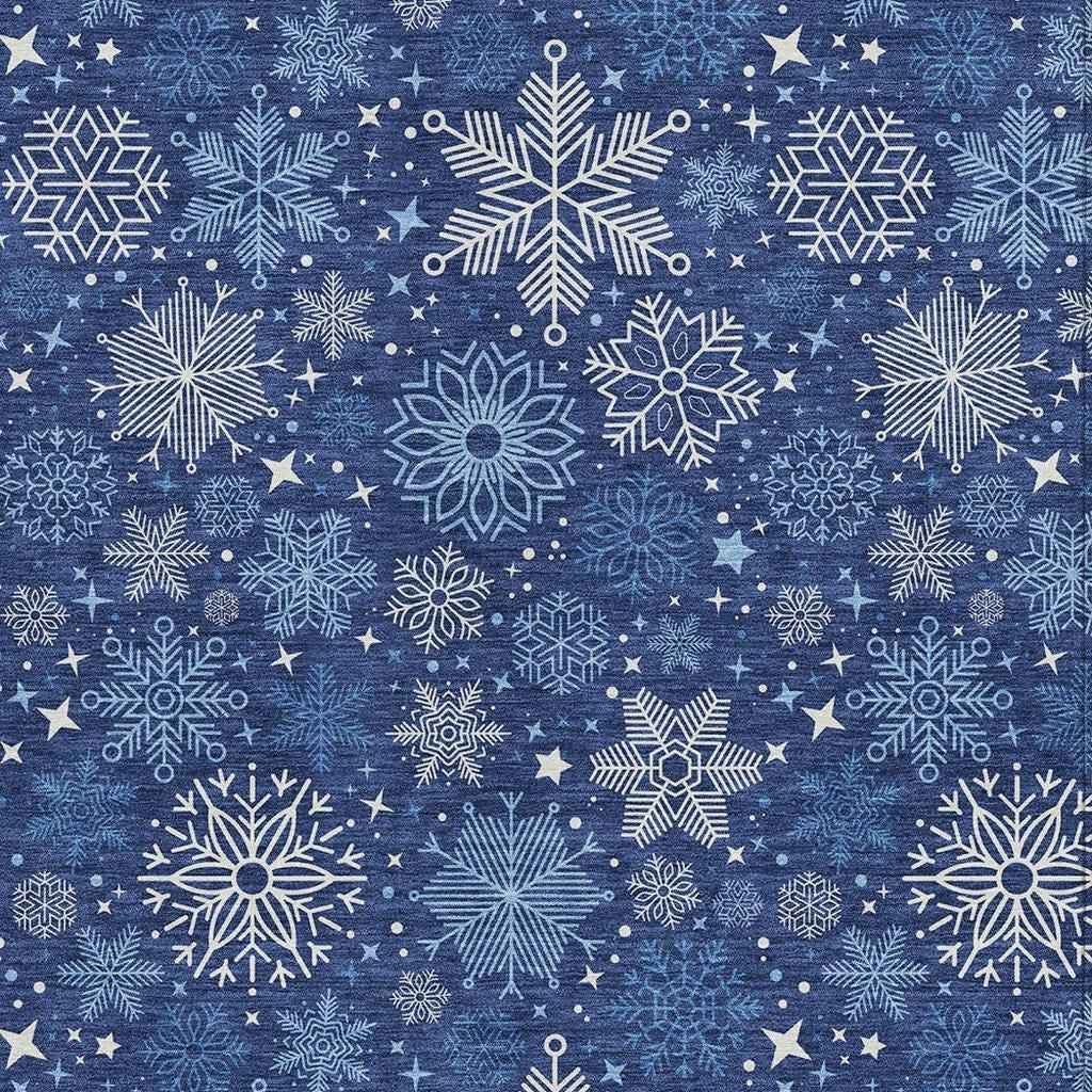 5' X 8' Navy Blue Ivory And Sky Blue Medallion Washable Indoor Outdoor Area Rug