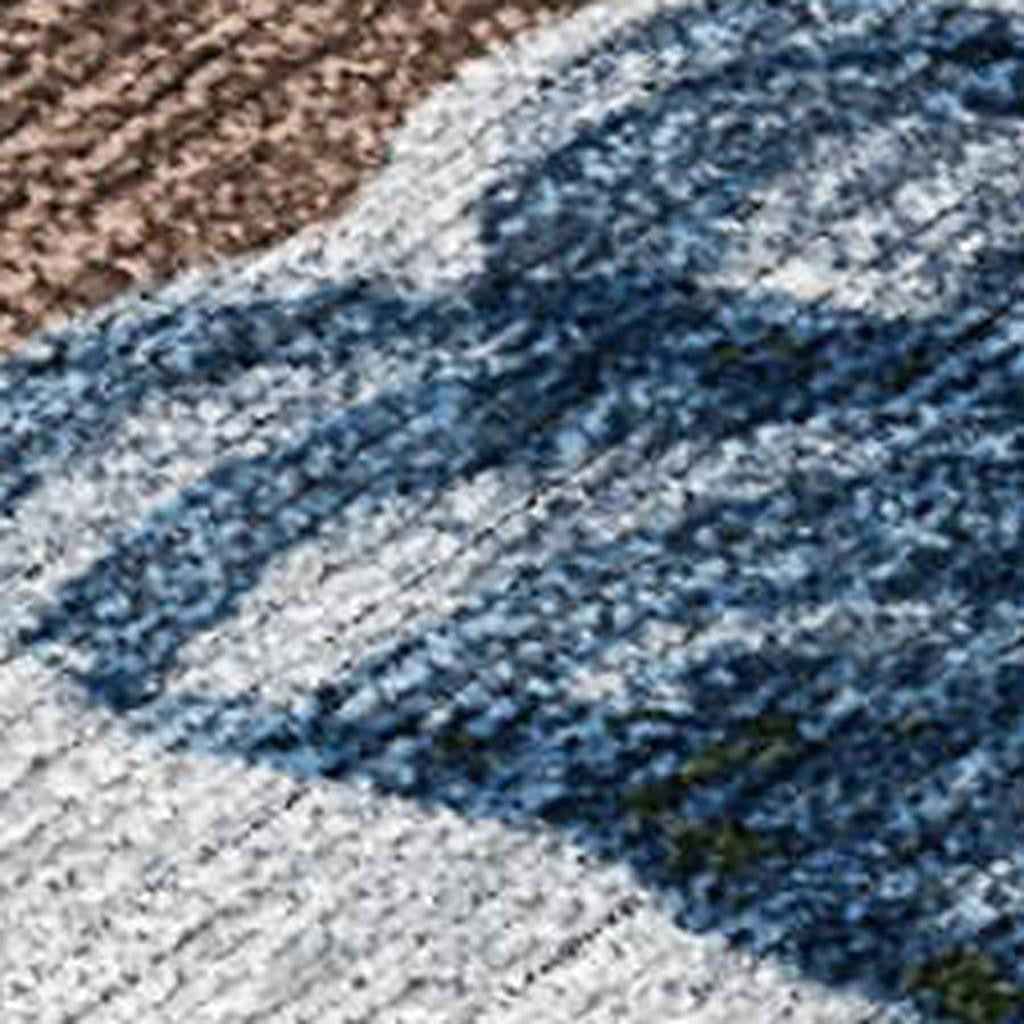 8' X 10' Brown Denim Blue And Ivory Botanical Leaves Washable Indoor Outdoor Area Rug