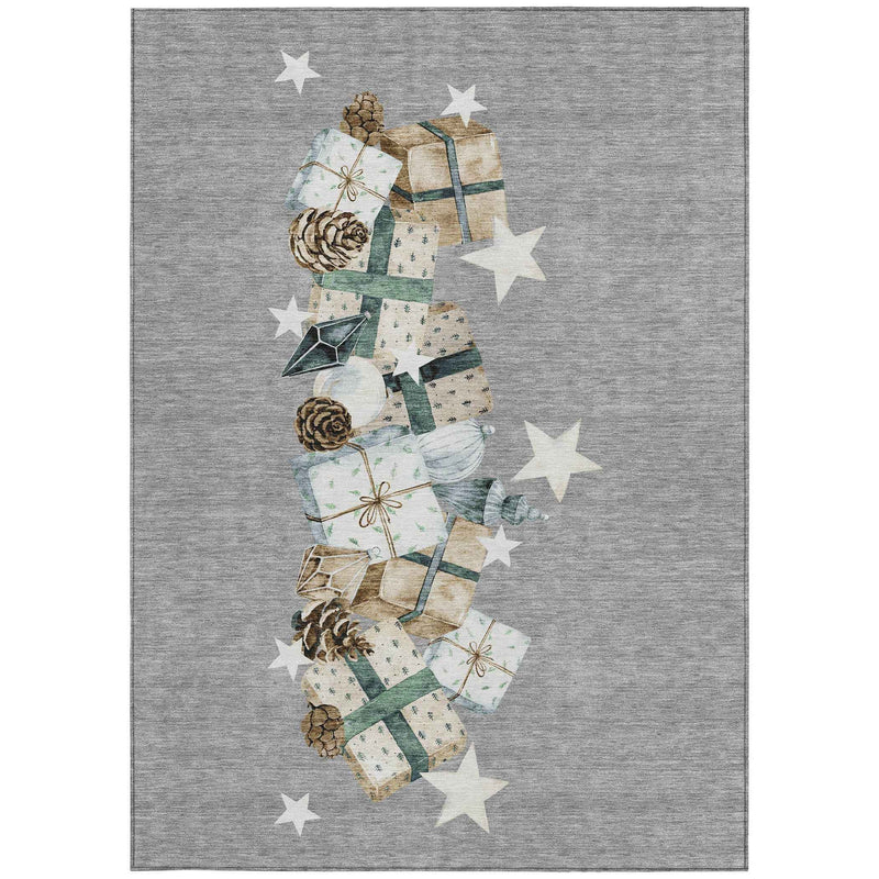 10' X 14' Gray Beige Ivory And Taupe Geometric Washable Indoor Outdoor Area Rug