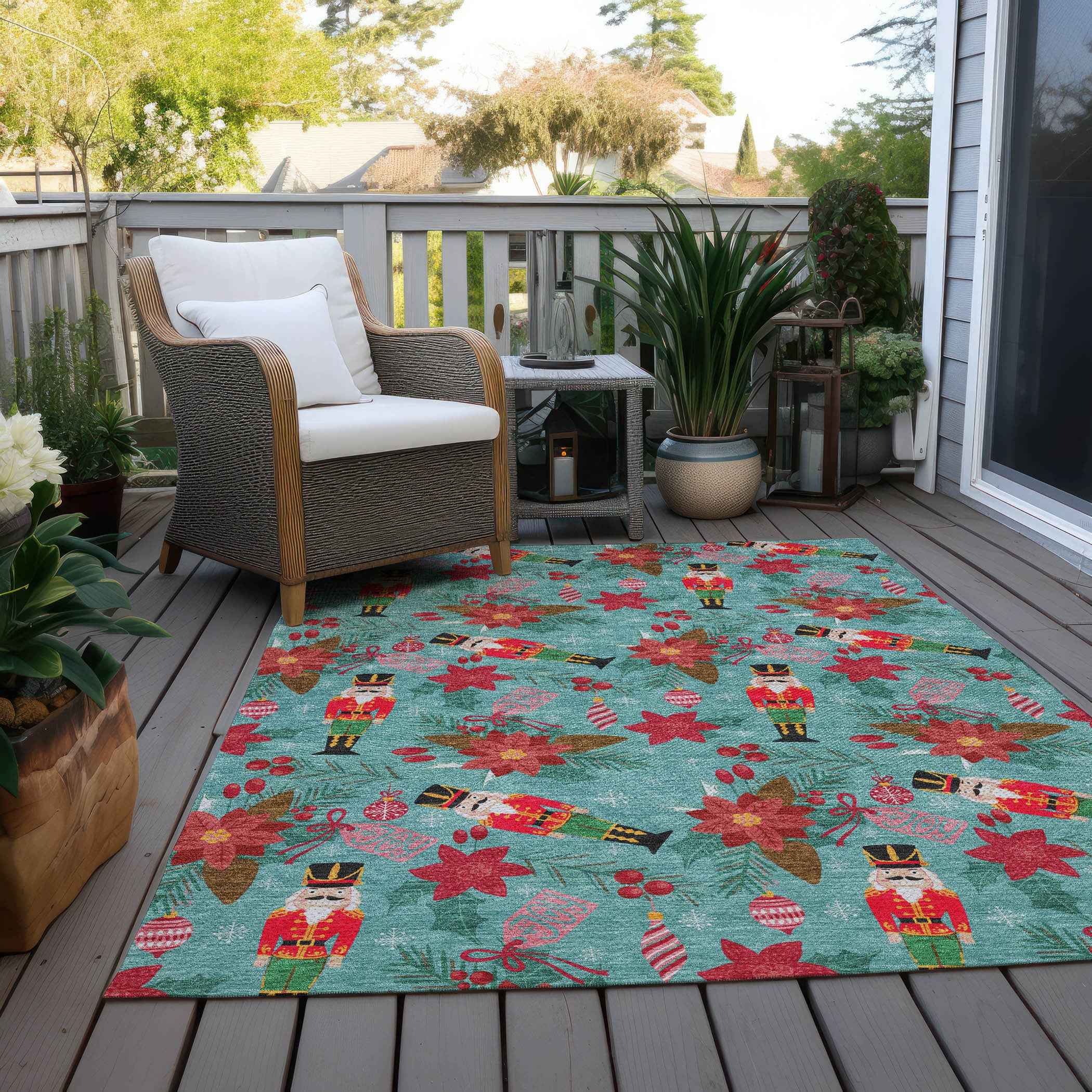 3' X 5' Teal Blue Red Black Pink And Brown Floral Washable Indoor Outdoor Area Rug