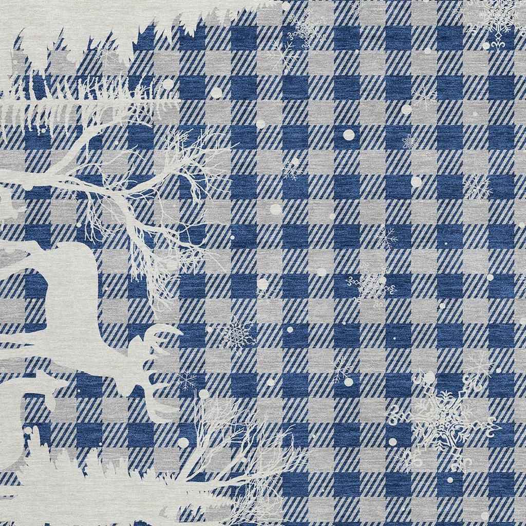 5' X 8' Blue Ivory And Gray Plaid Washable Indoor Outdoor Area Rug