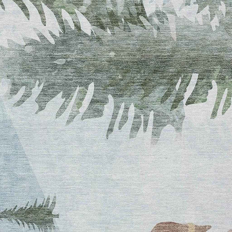 5' X 8' Sky Blue Sage Ivory And Khaki Animal Print Washable Indoor Outdoor Area Rug