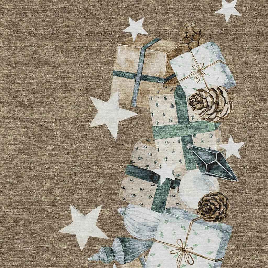 8' X 10' Brown Beige Ivory And Taupe Geometric Washable Indoor Outdoor Area Rug