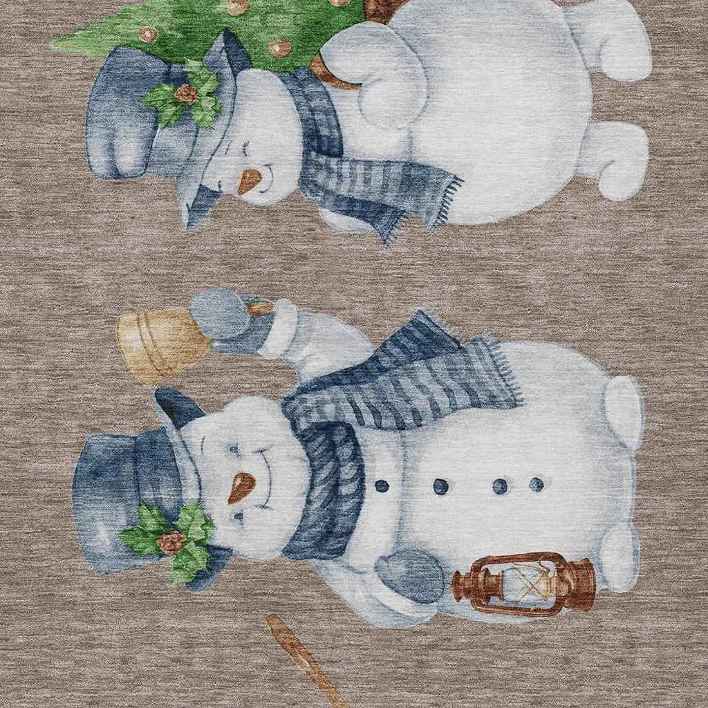 8' X 10' Taupe Denim Blue And Ivory Botanical Leaves Washable Indoor Outdoor Area Rug