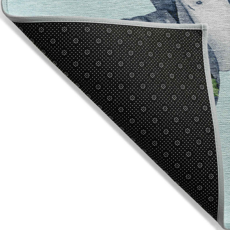 8' Sky Blue Denim Blue And Ivory Round Botanical Leaves Washable Indoor Outdoor Area Rug