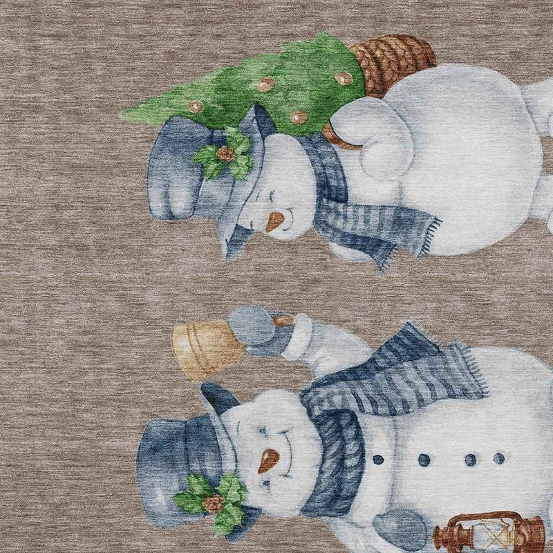 9' X 12' Taupe Denim Blue And Ivory Botanical Leaves Washable Indoor Outdoor Area Rug