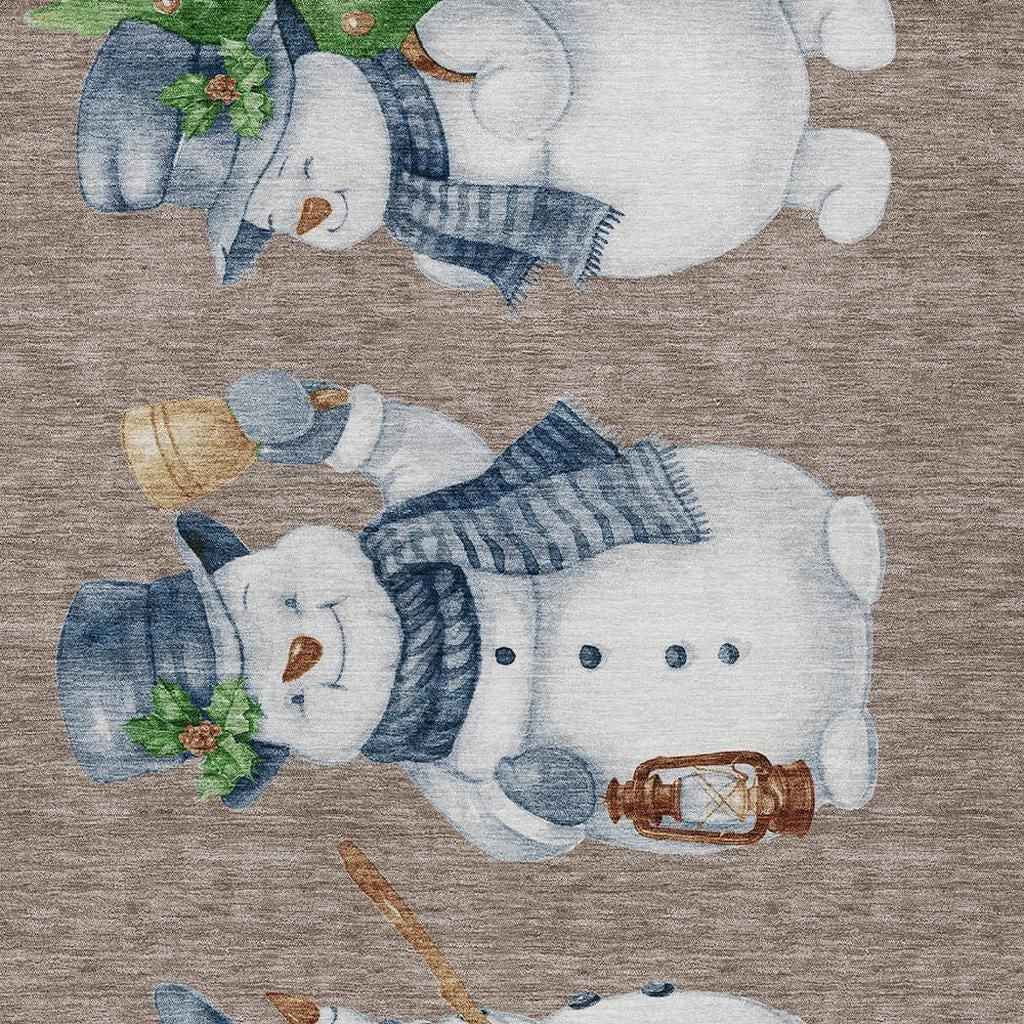 3' X 5' Taupe Denim Blue And Ivory Botanical Leaves Washable Indoor Outdoor Area Rug