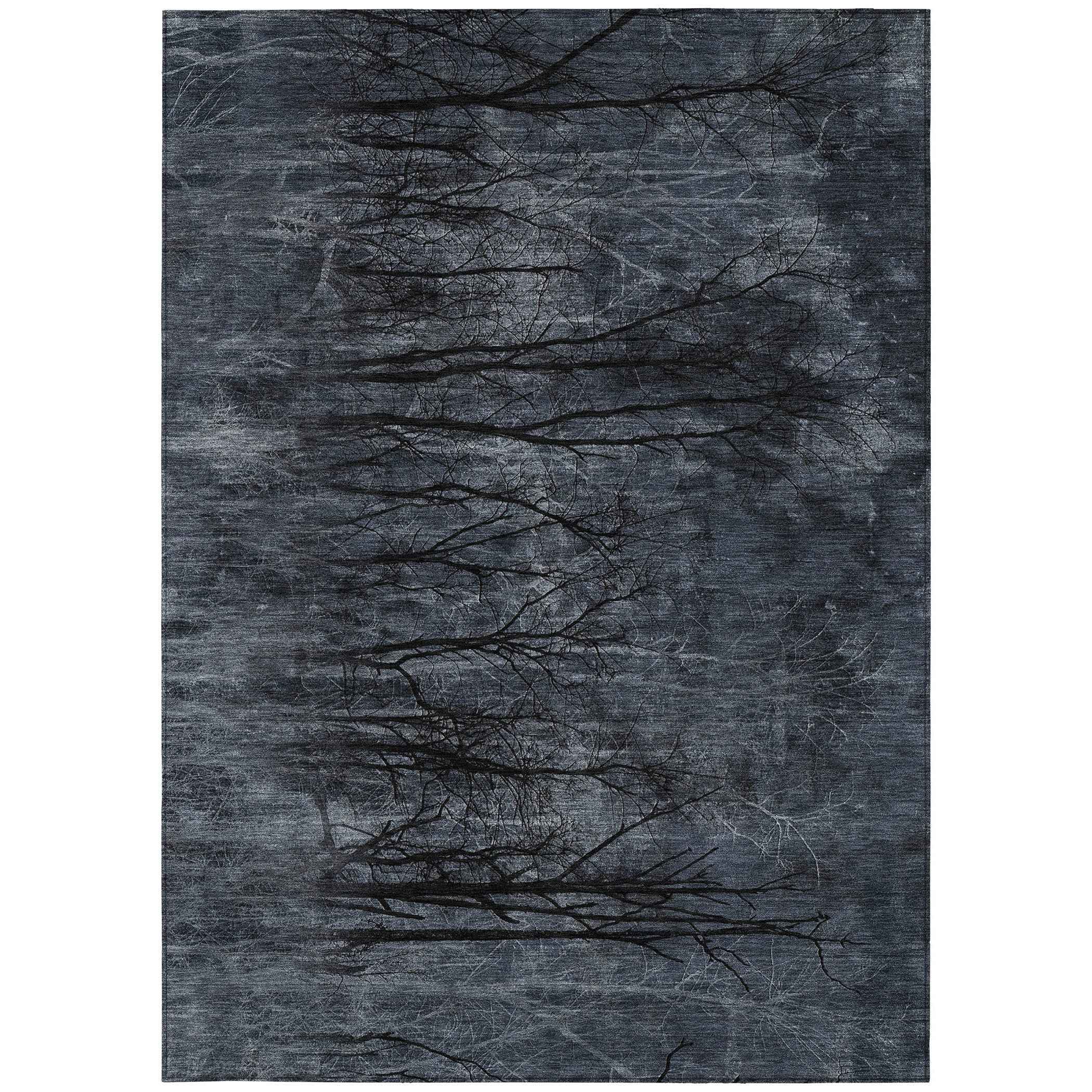 8' X 10' Charcoal And Gray Floral Washable Indoor Outdoor Area Rug