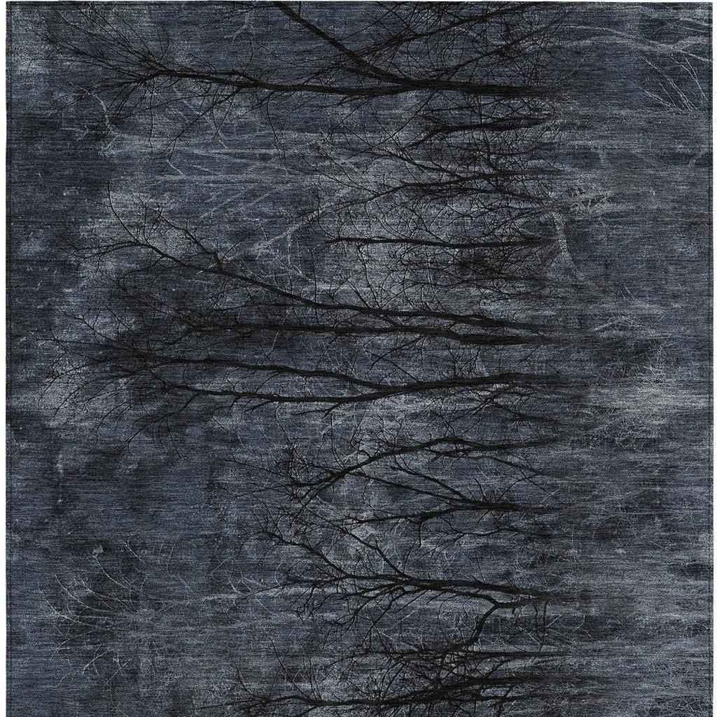 3' X 5' Charcoal And Gray Floral Washable Indoor Outdoor Area Rug