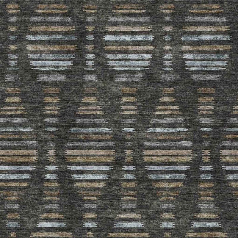 3' X 5' Coffee And Gray Striped Washable Indoor Outdoor Area Rug