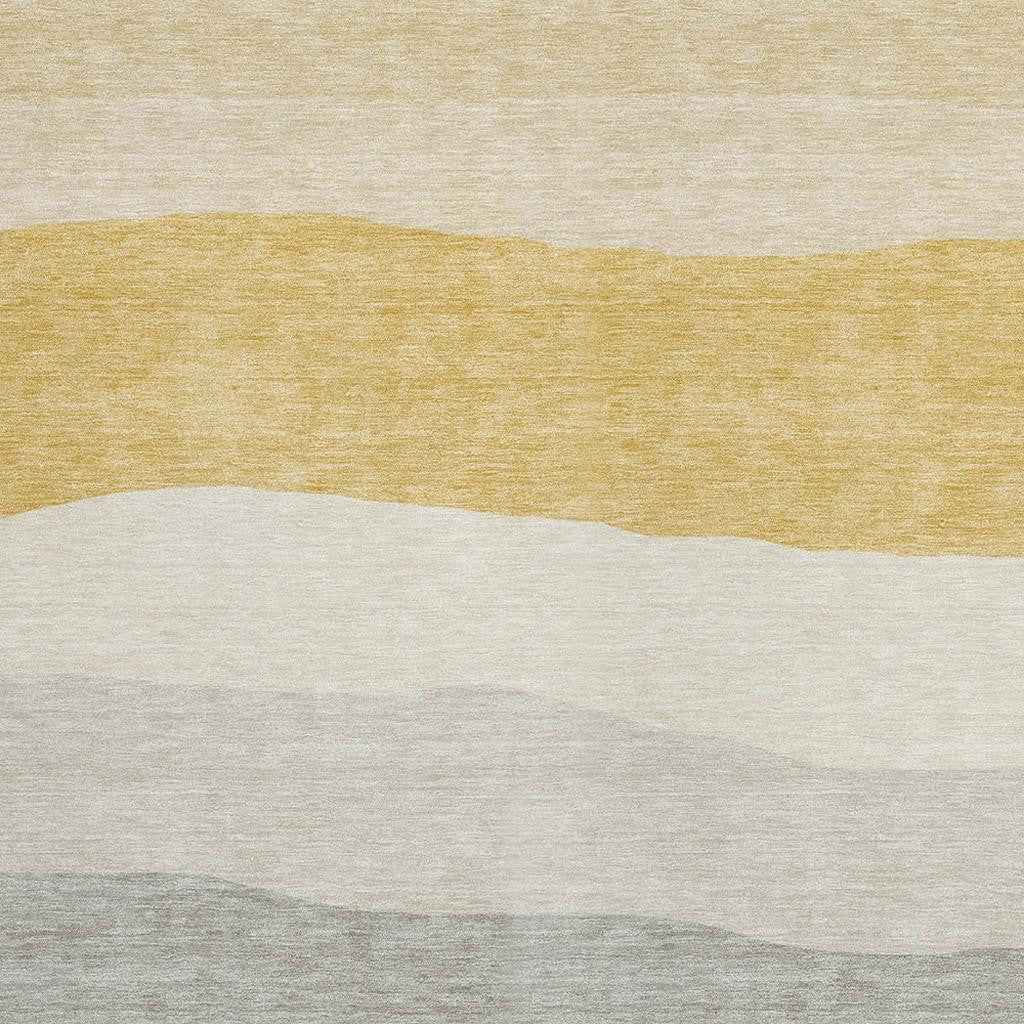 8' X 10' Pewter Gold And Ivory Striped Washable Indoor Outdoor Area Rug