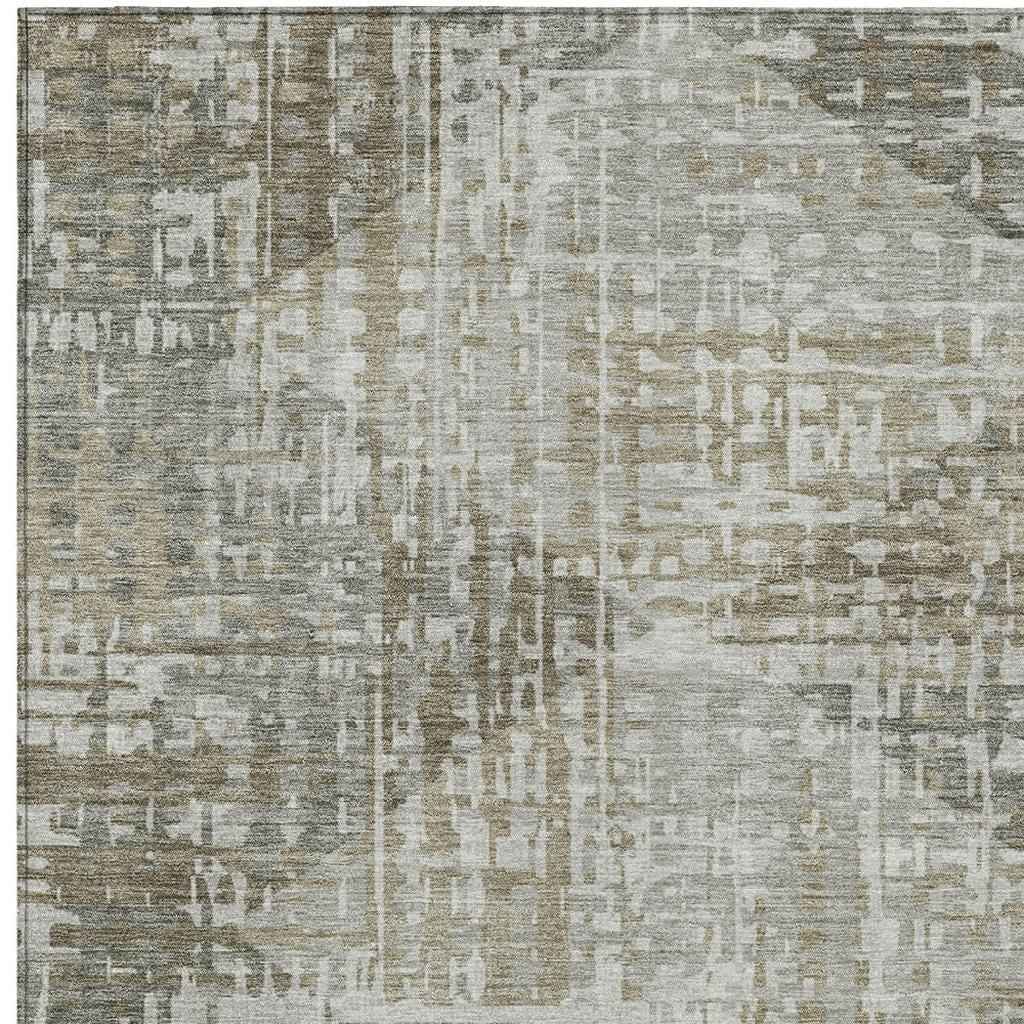 8' X 10' Pewter And Beige Geometric Washable Indoor Outdoor Area Rug
