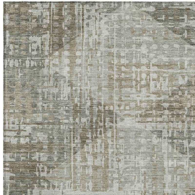 8' X 10' Pewter And Beige Geometric Washable Indoor Outdoor Area Rug