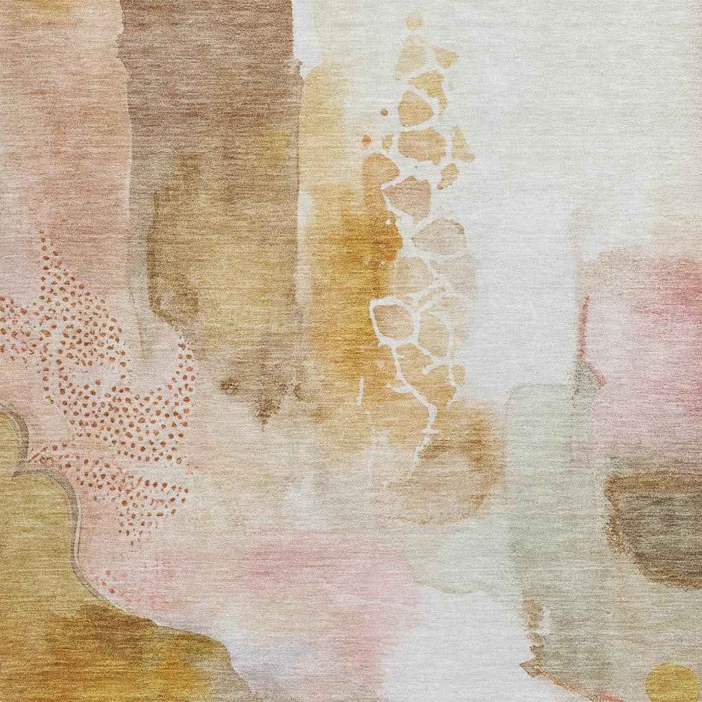 8' X 10' Mauve Copper And Ivory Abstract Washable Indoor Outdoor Area Rug