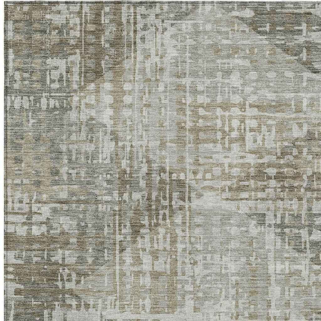 10' X 14' Pewter And Beige Geometric Washable Indoor Outdoor Area Rug