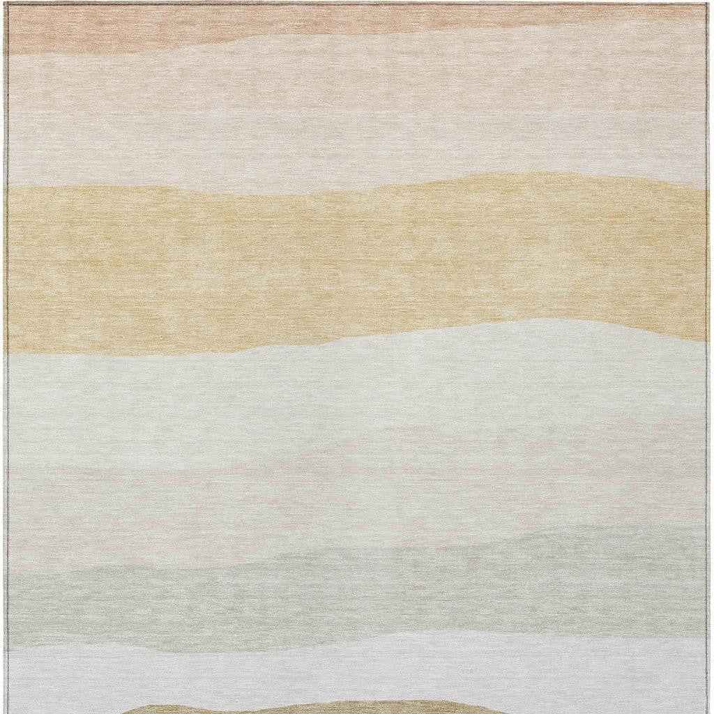 3' X 5' Wheat Gold And Beige Striped Washable Indoor Outdoor Area Rug