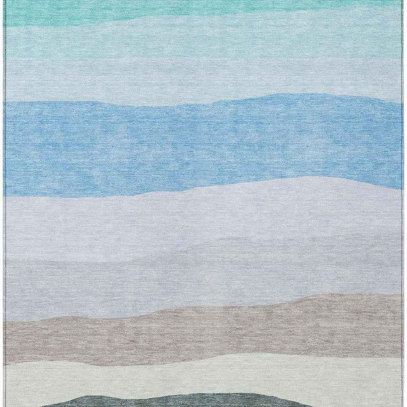 9' X 12' Green Blue And Gray Striped Washable Indoor Outdoor Area Rug