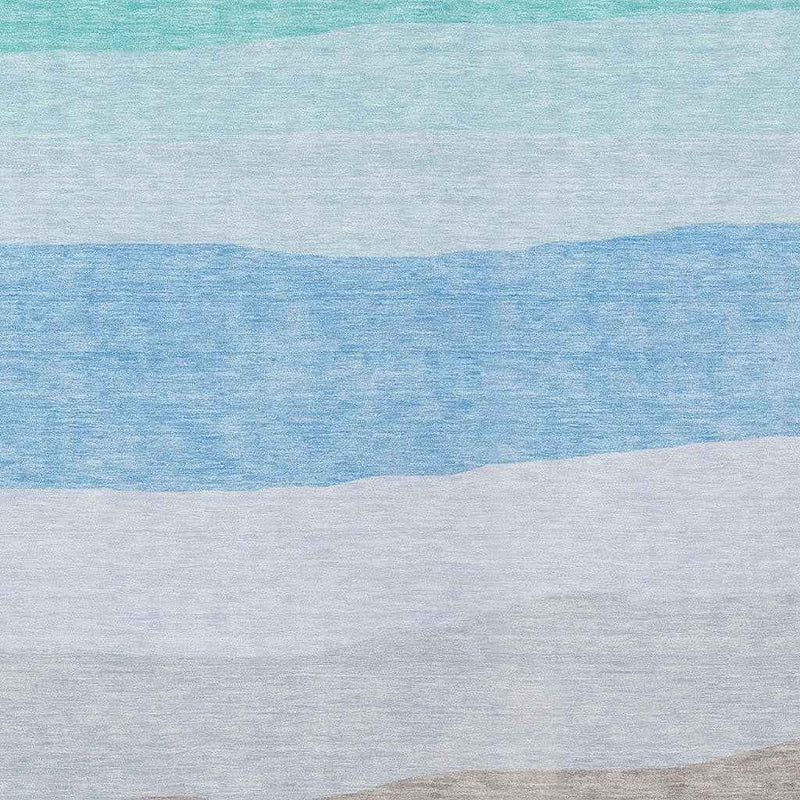 9' X 12' Green Blue And Gray Striped Washable Indoor Outdoor Area Rug