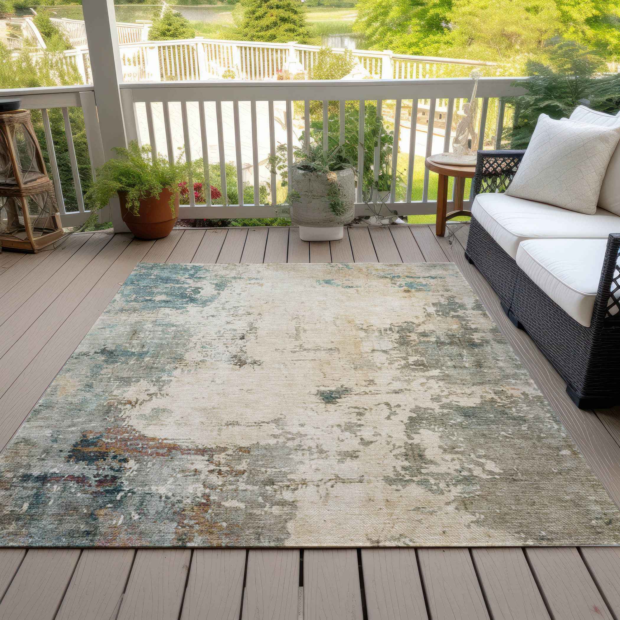 9' X 12' Ivory And Taupe Abstract Washable Indoor Outdoor Area Rug