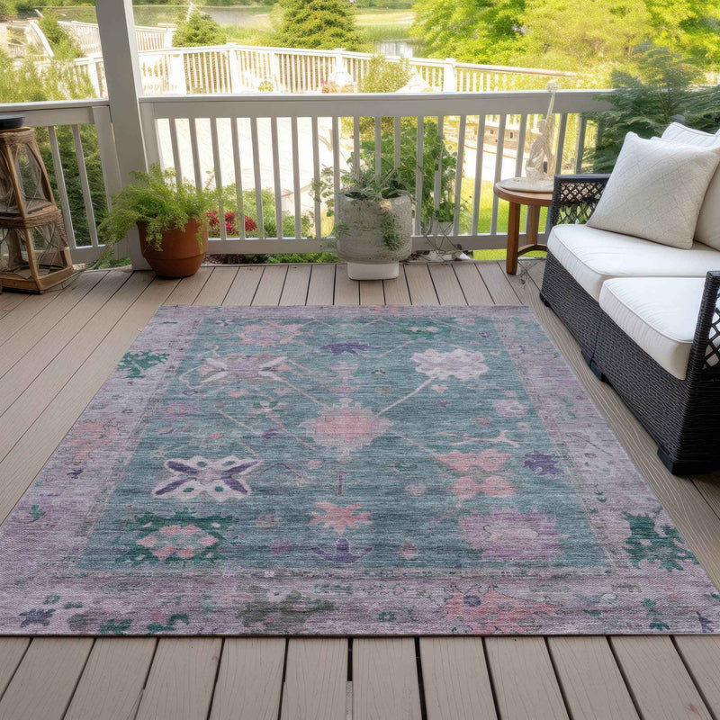 8' X 10' Green And Purple Tribal Washable Indoor Outdoor Area Rug