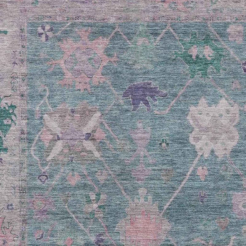 8' X 10' Green And Purple Tribal Washable Indoor Outdoor Area Rug