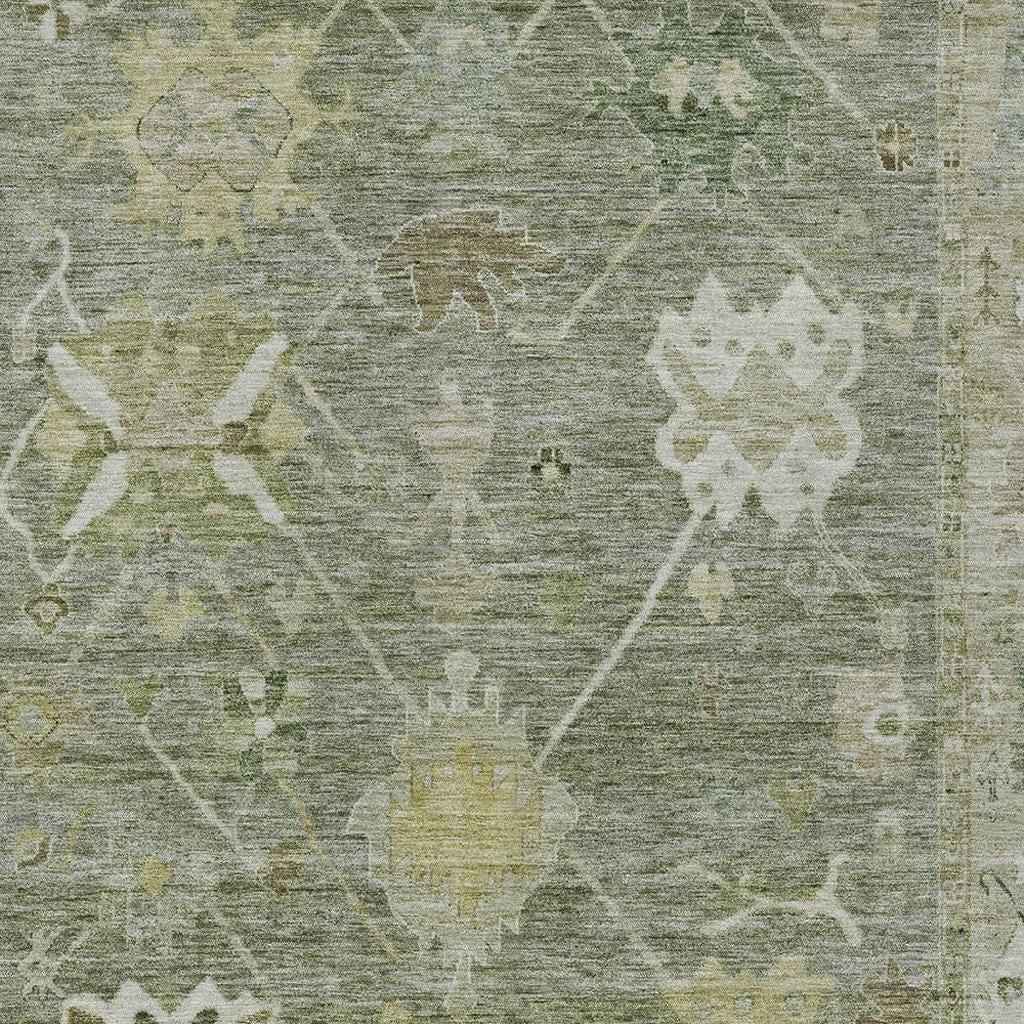 5' X 8' Sage And Beige Tribal Washable Indoor Outdoor Area Rug