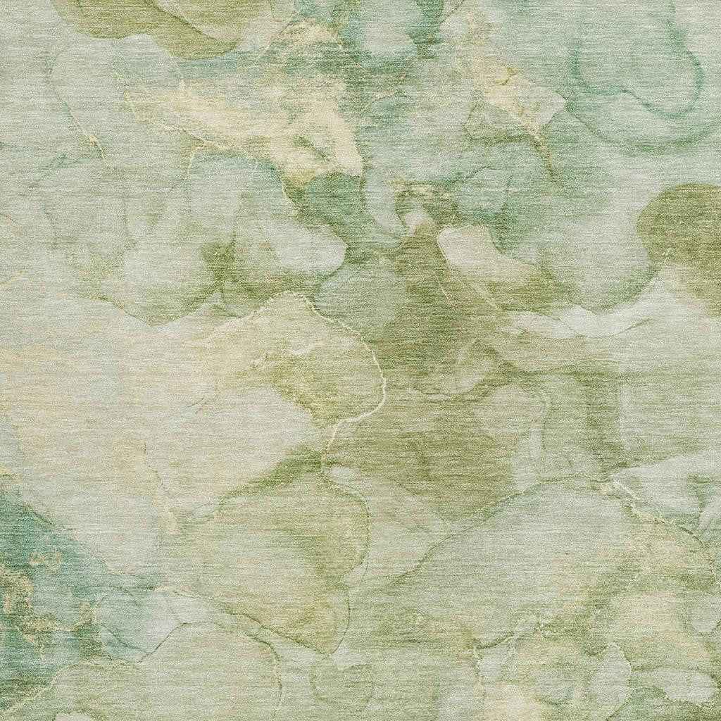 8' X 10' Artichoke Green And Beige Abstract Washable Indoor Outdoor Area Rug
